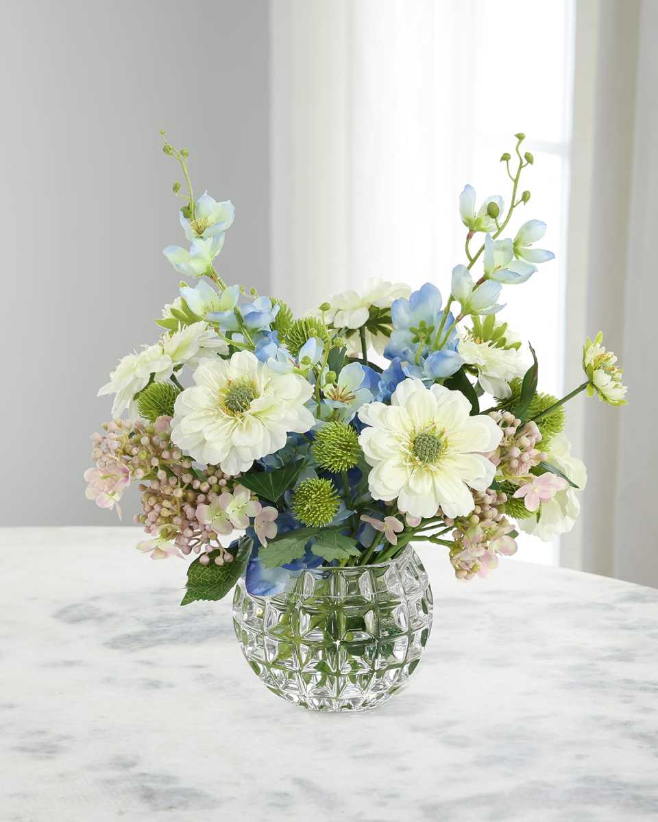 Delightful Zinnias 15" Faux Floral Arrangement in Glass Vase